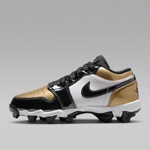 Nike Black, White, and Gold Sports Cleats Jordan 1